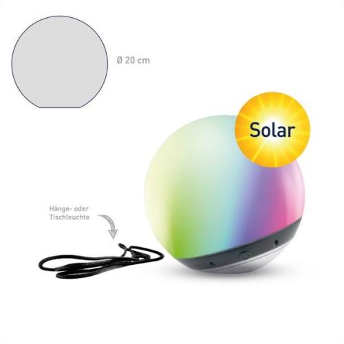 LED-pallo tint Pendula Solar, IP44, valk. CCT, RGB