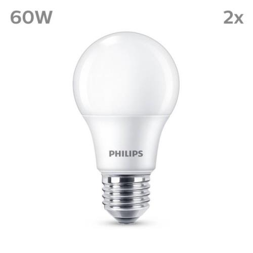 Philips-LED-lamppu E27 8W 806lm 2700K matta 2 kpl