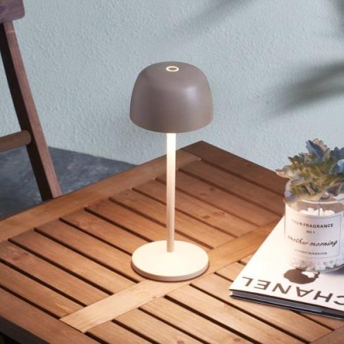 Lindby LED-ladattava pöytävalaisin Arietty, beige, alumiini, Ø 10,5 cm