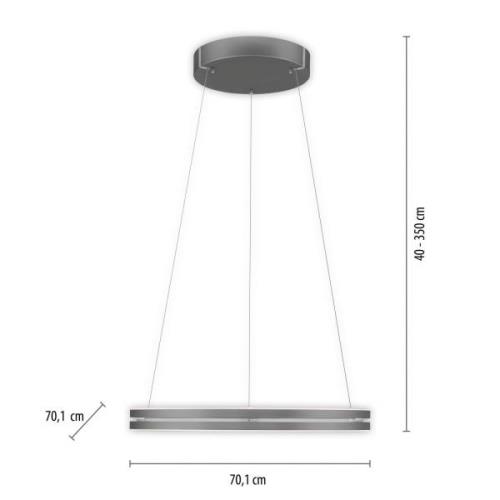 PURE LED-riippuvalaisin E-Loop, harmaa, Ø 70 cm, alumiini, CCT-lamppu