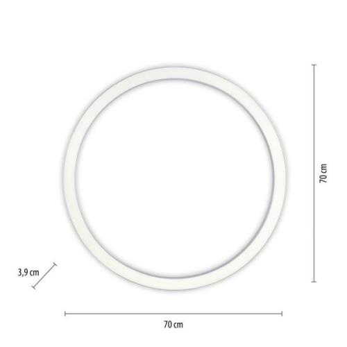 LED-kattovalaisin PURE Lines, Ø 70 cm, hopea, CCT, kaukosäädin