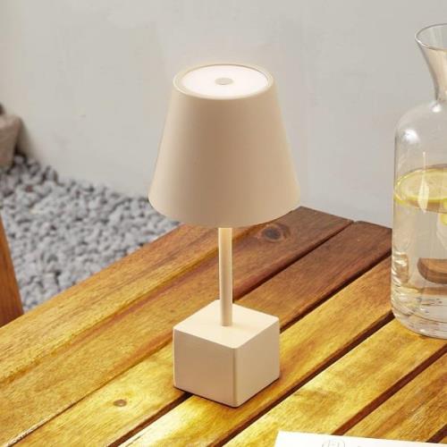 Lindby LED ladattava pöytävalaisin Janea CUBE, beige, metallia