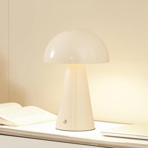 Lindby LED-ladattava pöytävalaisin Nevijo, beige, Ø20cm, USB, himmenni...