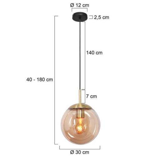 Bollique-riippuvalaisin, messinki, Ø 30 cm, lasi, 1-valo, pallovalaisi...