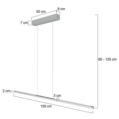 LED-riippuvalaisin Bande, 155 cm, ylös/alas, teräs, CCT, himmennin