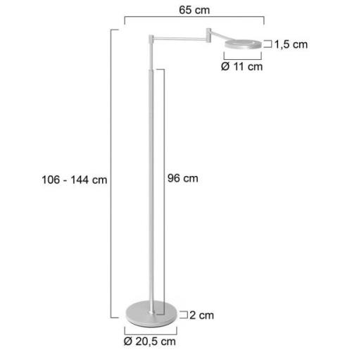 Ladattava LED-lattiavalaisin Soleil, teräksenvärinen, metalli, himmenn...