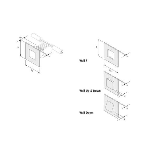 LED-seinään upotettava valaisin Wall F, musta, 7,5 x 7,5 cm, metallile...