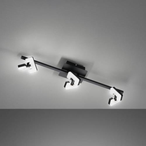 Ray LED-kattovalaisin, 60 cm, 3-valo, musta, metallia