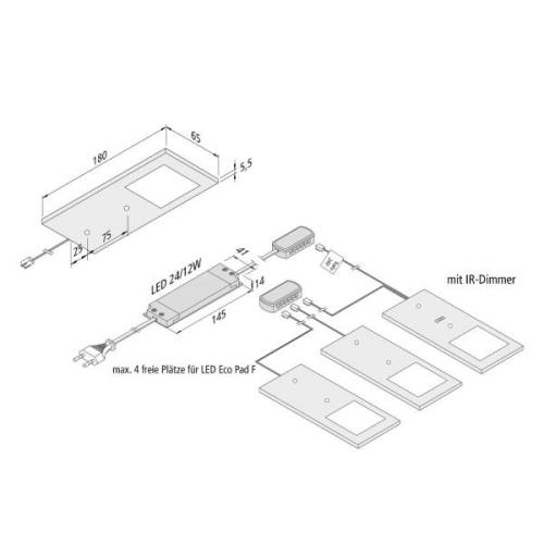 LED-kaapinalusvalo Eco-Pad F 3 kpl 3000K, alumiini