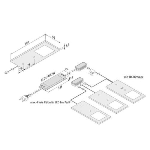 LED-kaapinalusvalo Eco-Pad F 3 kpl 4000K, alumiini