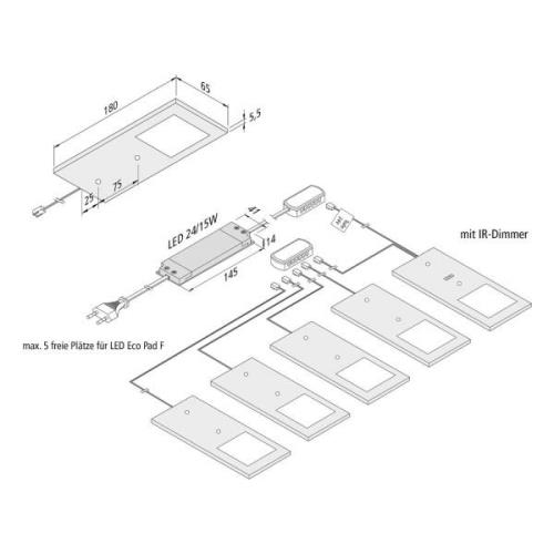 LED-kaapinalusvalaisin Eco-Pad F 5 kpl 3000K musta