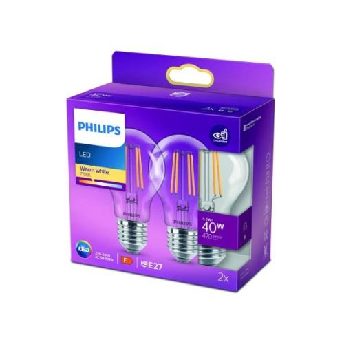 Philips LED-lamppu E27 4,3W 2700K Filament 2 kpl