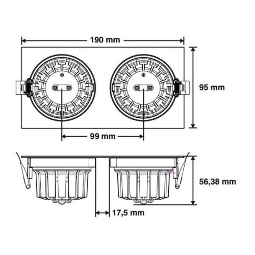 SLC DL04 Square X2 -LED-uppovalo 3000K musta