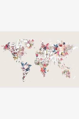 MalerifabrikkenJuliste Worldmap flowers lightBeigeJulisteet- Homeroom