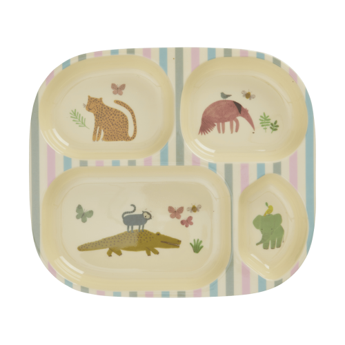 RICE Rice lasten lautanen melamiini 4 lokeroa Sweet Jungle Print