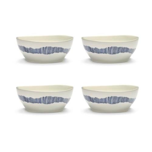 Serax Ottolenghi Feast kulho L Ø17 cm 4-pakkaus White-stripes blue