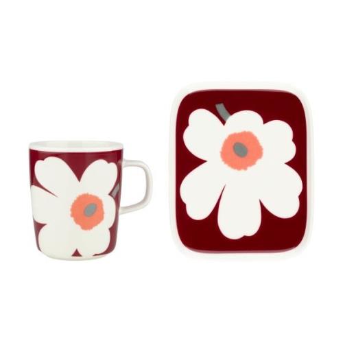 Marimekko Unikko 60-vuotisjuhlamuki 25 cl + lautanen 12x15 cm White-da...