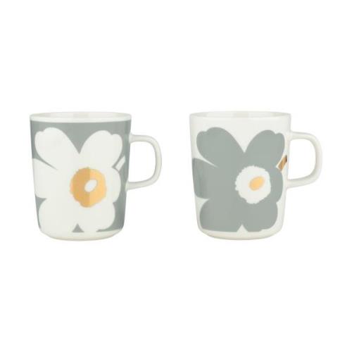 Marimekko Unikko 60-vuotisjuhlamuki 25 cl 2 kpl Grey-linen-straw-dark ...