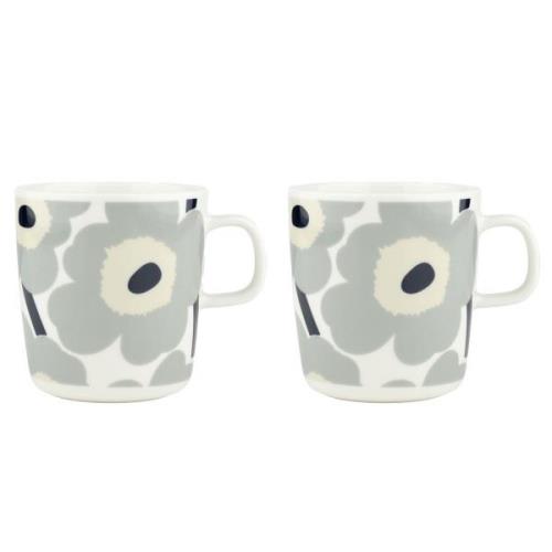 Marimekko Unikko muki 4 dl 2 kpl, valkoinen/harmaa/hiekka/sininen