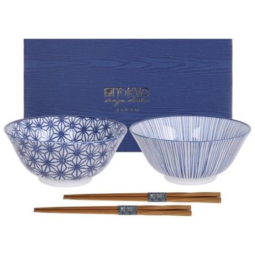 Tokyo Design Studio Nippon Blue kulhosetti syömäpuikkoineen