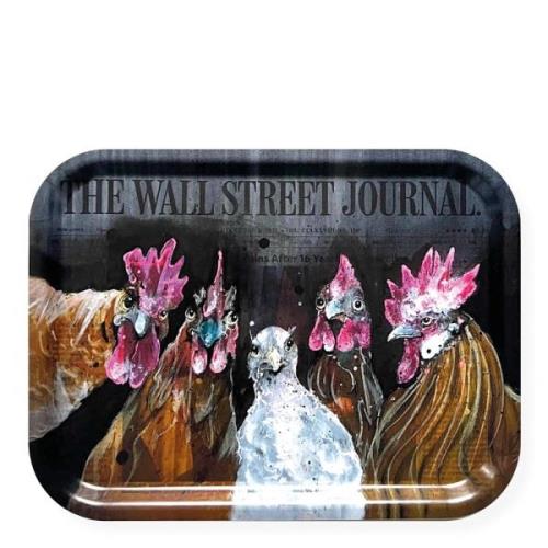 LISA TÖRNER ART - Tarjotin Roosters of Wall Street 20x27 cm