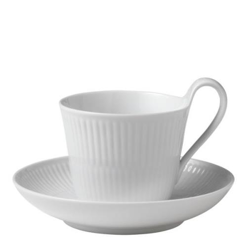 Royal Copenhagen - White Fluted Kahvikuppi ja lautanen 24 cl