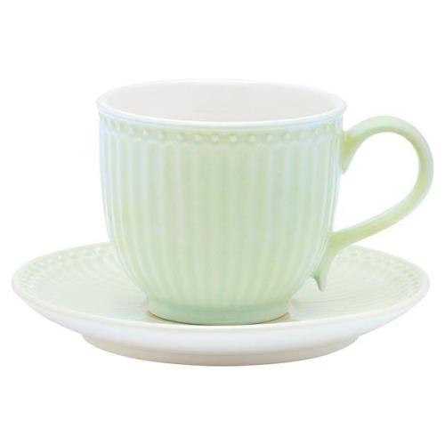 GreenGate - Alice Kuppi ja aluslautanen 20 cl Pale Green