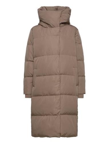 Objlouise Long Down Jacket Noos Topattu Pitkä Takki Beige Object