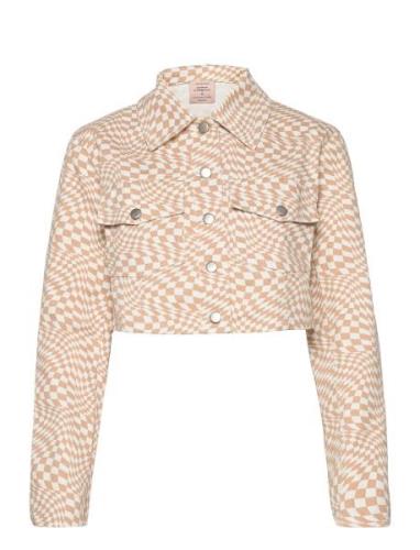 Short Jacket - Swirl Check Print Farkkutakki Denimtakki Beige Barbara ...