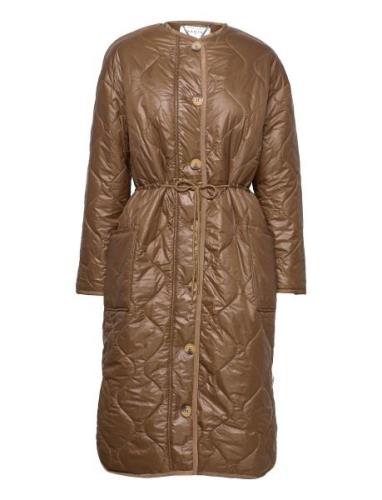 Reece Quilted Coat Topattu Pitkä Takki Brown Dante6