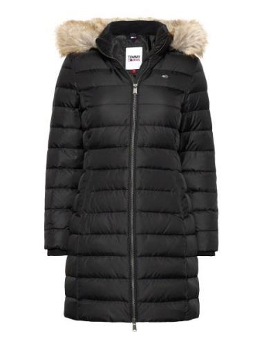 Tjw Essential Hooded Down Coat Topattu Pitkä Takki Black Tommy Jeans