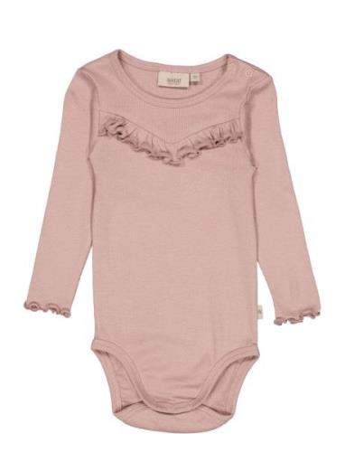 Body Rib Ruffle Ls Bodies Long-sleeved Pink Wheat