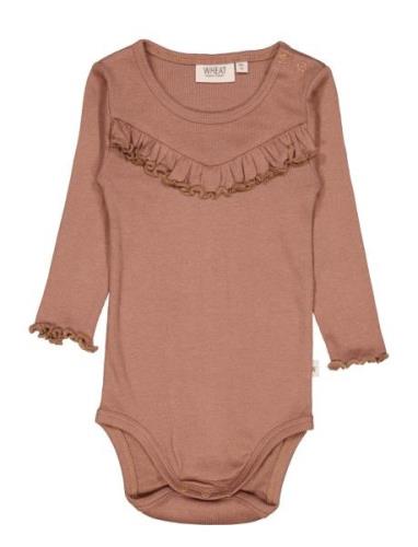 Body Rib Ruffle Ls Bodies Long-sleeved Pink Wheat