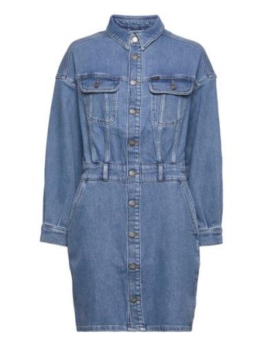 Button Down Dress Lyhyt Mekko Blue Lee Jeans