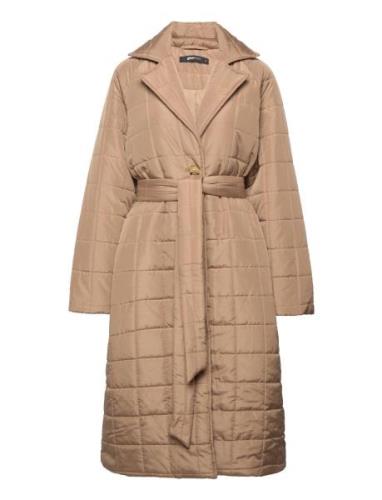 Yaya Quilted Coat Topattu Pitkä Takki Beige Gina Tricot