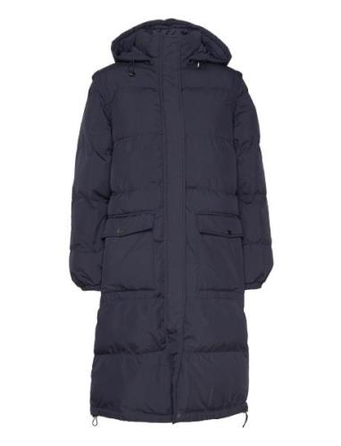 Eliza Puffer Coat Topattu Pitkä Takki Navy Noella