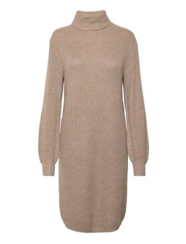 Objmalena L/S Rollneck Dress Lyhyt Mekko Beige Object