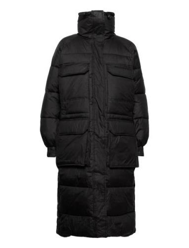 W. Balloon Sleeve Puffer Coat Topattu Pitkä Takki Black Svea