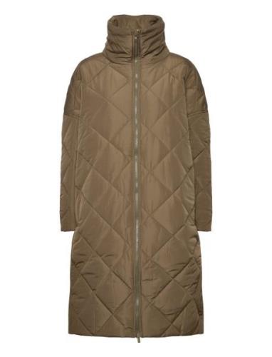 Alma Slit Quilted Jacket Topattu Pitkä Takki Green NORR