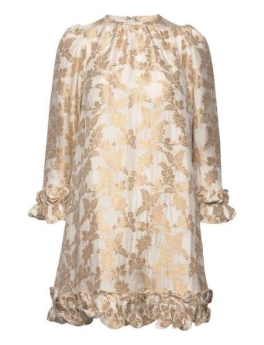 Brocade Ruffle Dress Lyhyt Mekko Beige By Ti Mo