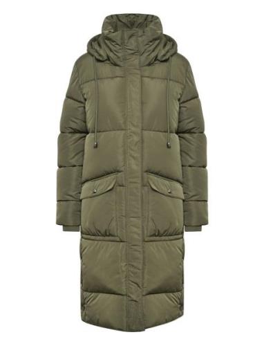 Kaanika Outerwear Topattu Pitkä Takki Khaki Green Kaffe