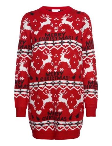 Vianna Reindeer Christmas Knit Dress/Ka Lyhyt Mekko Red Vila