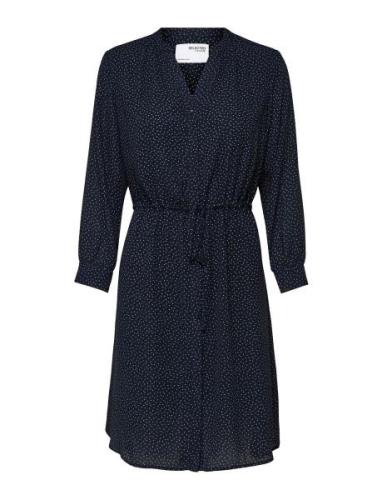 Slfdamina 7/8 Aop Dress Lyhyt Mekko Navy Selected Femme