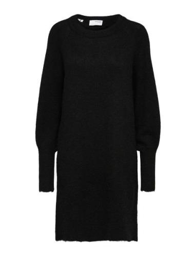 Slflulu Ls Knit Dress O-Neck B Noos Lyhyt Mekko Black Selected Femme