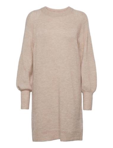 Slflulu Ls Knit Dress O-Neck B Noos Lyhyt Mekko Beige Selected Femme