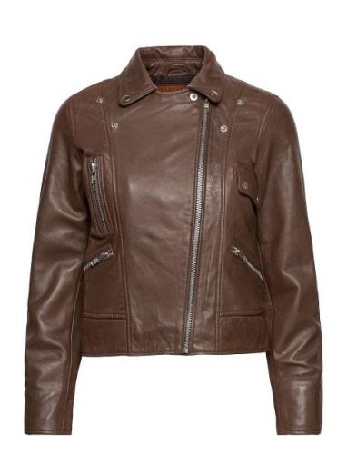 Kaley Leather Biker Nahkatakki Brown Jofama