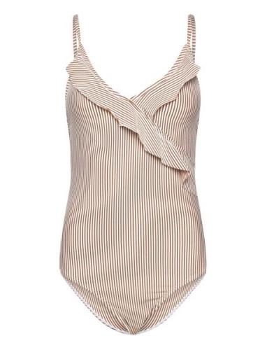 Striba Bly Frill Swimsuit Uimapuku Uima-asut Beige Becksöndergaard