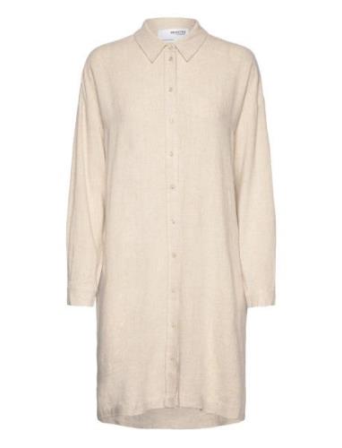 Slfviva-Tonia Long Linen Shirt B Lyhyt Mekko Cream Selected Femme