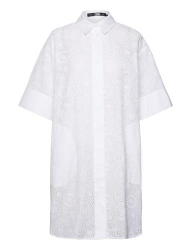 Broderie Anglaise Shirtdress Lyhyt Mekko White Karl Lagerfeld