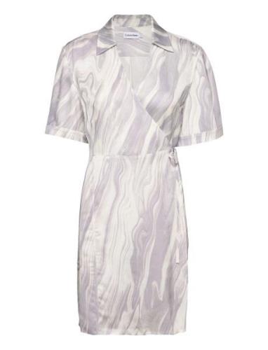 Shine Viscose Wrap Dress Lyhyt Mekko Purple Calvin Klein